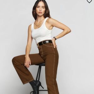 Reformation Cowboy High Rise Straight Jeans Chocolate